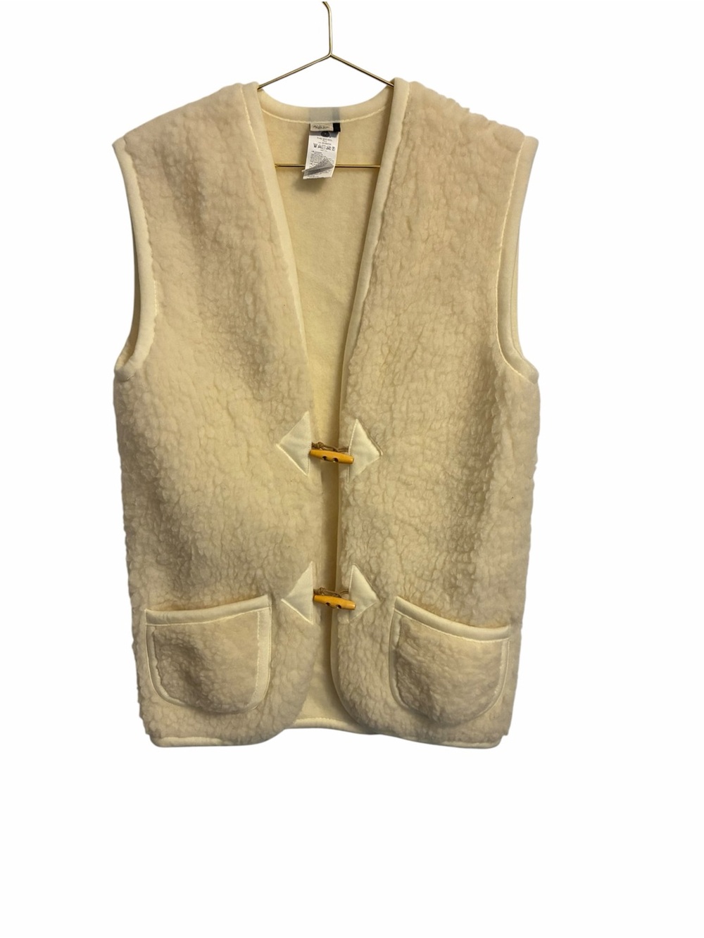 Alwero The Wool Factory Cream 100% Wool Pile Toggle Vest Small Made in EU